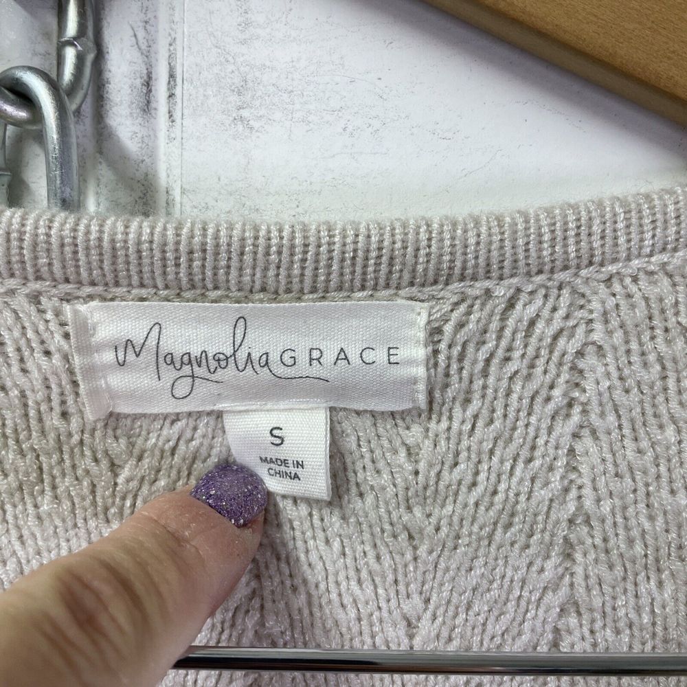 Magnolia Grace Callie Structured 2 Pocket Open Front Chevron Textured Cardigan S - Picture 2 of 8